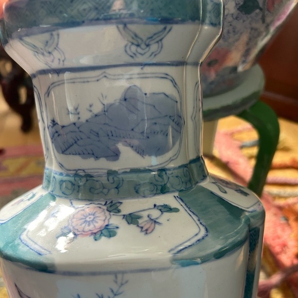 Vintage Asian Vase Decorative Ceramic Oriental Pot Peacock and Poppy Pattern 14" - Picture 14 of 16